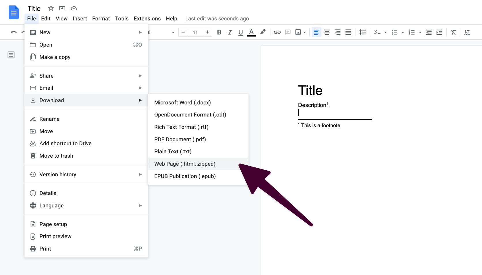 Google Docs export footnotes to Markdown